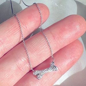 Rare Sydney Evan 14k White Gold Pave Diamond Dog Bone Necklace